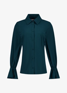 Studio Anneloes Dames Raye blouse met trompetmouw in de kleur Petrol, maat: S
