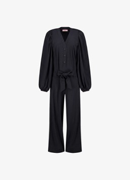Studio Anneloes Dames Cherie straight fit jumpsuit met strikceintuur in de kleur Zwart, maat: XXL
