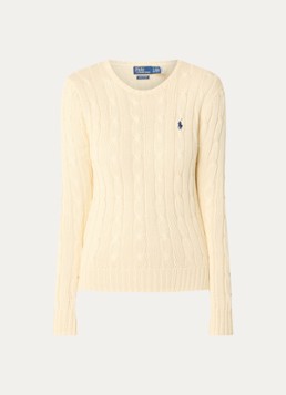 Ralph Lauren Dames Julianna kabelgebreide pullover met logoborduring in de kleur Creme, maat: L