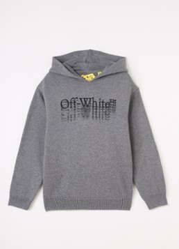 Off-White Jongens Big Bookish Stamp fijngebreide trui met capuchon en ingebreid logo in de kleur Donkergrijs, maat: 16