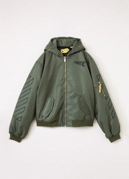 Off-White Jongens Gewatteerd jack met logoprint in de kleur Legergroen, maat: 16