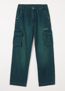 Off-White Jongens Straight fit cargobroek van denim in de kleur Donkergroen, maat: 12