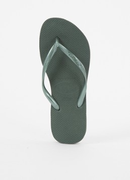 Havaianas Dames Slim slipper met logo in de kleur Olijfgroen, maat: 37/38