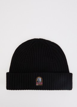 Parajumpers Jongens Matio ribgebreide muts in merino wolblend met logo in de kleur Zwart, maat: S/M