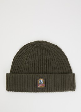 Parajumpers Jongens Matio ribgebreide muts in merino wolblend met logo in de kleur Olijfgroen, maat: S/M