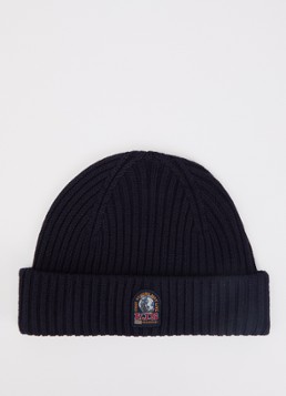 Parajumpers Jongens Matio ribgebreide muts in merino wolblend met logo in de kleur Donkerblauw, maat: S/M