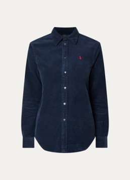 Ralph Lauren Dames Blouse van corduroy met logoborduring in de kleur Donkerblauw, maat: M