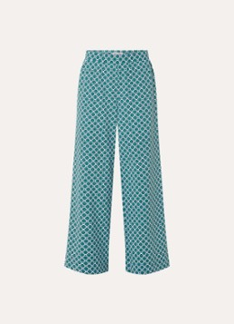 Claudia Sträter Dames High waist wide fit pantalon met print en steekzakken in de kleur Donkergroen