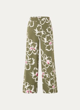 Claudia Sträter Dames High waist wide leg broek van jersey met bloemenprint in de kleur Legergroen