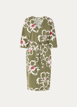 Claudia Sträter Dames Midi jurk met bloemenprint en ceintuur in de kleur Donkergroen