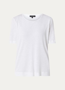 Claudia Sträter Dames T-shirt in linnenblend met V-hals in de kleur Wit