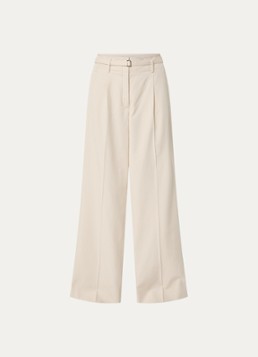 Claudia Sträter Dames Mid waist wide fit pantalon met paspelzakken en persplooi in de kleur Creme