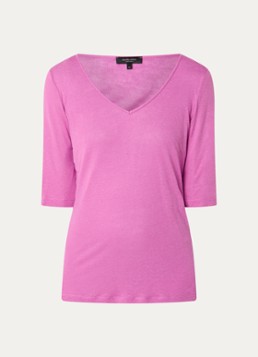 Claudia Sträter Dames T-shirt in linnenblend met V-hals in de kleur Roze