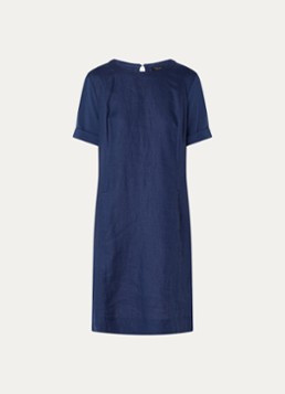 Claudia Sträter Dames Mini T-shirt jurk van linnen met steekzakken in de kleur Donkerblauw