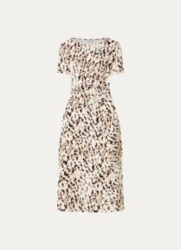 Claudia Sträter Dames Midi jurk met print en strikceintuur in de kleur Creme