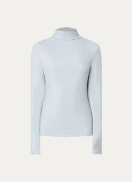Claudia Sträter Dames Top met opstaande kraag en lurex in de kleur Lichtblauw