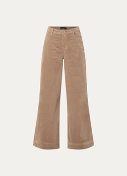 Claudia Sträter Dames High waist wide fit broek van fluweel met steekzakken in de kleur Donkerbeige