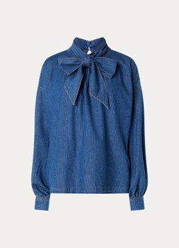 Claudia Sträter Dames Blouse van denim met sjaalkraag in de kleur Indigo