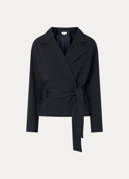 Claudia Sträter Dames Blazer met krijtstreep en strikceintuur in de kleur Donkerblauw