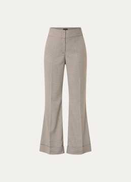 Claudia Sträter Dames Mid waist flared fit pantalon met pied-de-poule dessin in de kleur Hazelnootbruin