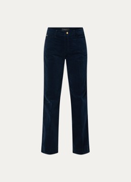 Claudia Sträter Dames High waist flared fit broek van fluweel met steekzakken in de kleur Donkerblauw