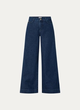 Claudia Sträter Dames High waist wide leg jeans met donkere wassing in de kleur Donkerblauw