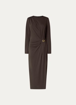 Claudia Sträter Dames Asymmetrische maxi kokerjurk met plooidetail in de kleur Hazelnootbruin