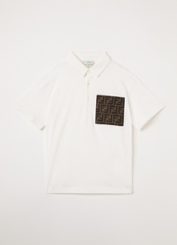 Fendi Jongens Polo met borstzak en logo in de kleur Gebroken wit, maat: 128