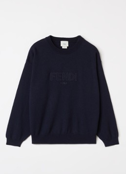 Fendi Jongens Fijngebreide pullover van wol met logoborduring in de kleur Donkerblauw, maat: 12A=152