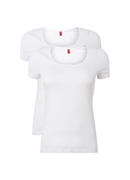 HUGO Dames T-shirt met logo in 2-pack in de kleur Wit