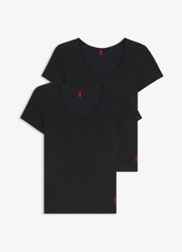 HUGO Dames T-shirt met logo in 2-pack in de kleur Zwart