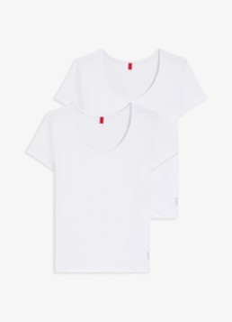 HUGO Dames T-shirt met logo in 2-pack in de kleur Wit