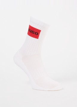 HUGO Heren Sportsokken met logo in 2-pack in de kleur Wit