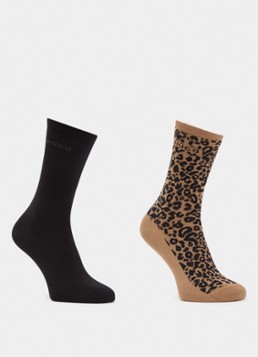 HUGO Dames Sokken in katoenblend met print in 2-pack in de kleur Zwart