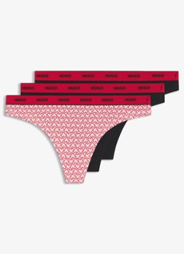 HUGO Dames String met logoband in 3-pack in de kleur Rood