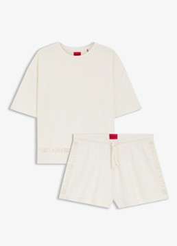 HUGO Dames Pyjamaset met mesh detail in de kleur Wit