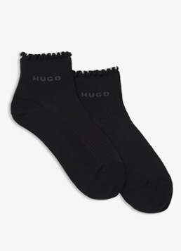 HUGO Dames Set van twee paar ribgebreide korte sokken met geribbelde boorden in de kleur Zwart