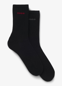 HUGO Dames Set van twee paar logosokken in standaardlengte van een katoenmix in de kleur Black-001 / Zwart