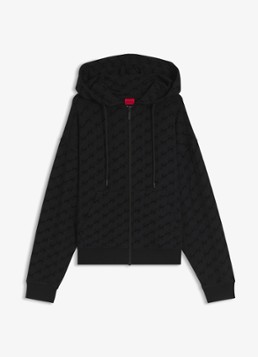 HUGO Dames Sweatvest met capuchon en flockprint in de kleur Zwart