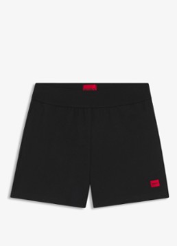 HUGO Dames Wide fit korte broek met logo in de kleur Zwart