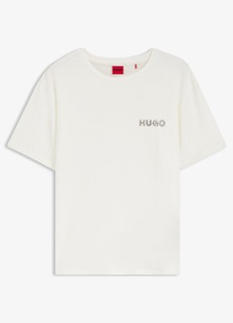 HUGO Dames Pyjamashirt van stretchjersey met logoprint in de kleur Wit
