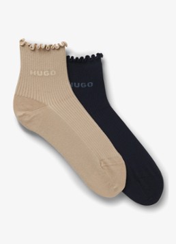 HUGO Dames Set van twee paar ribgebreide korte sokken met geribbelde boorden in de kleur Blauw