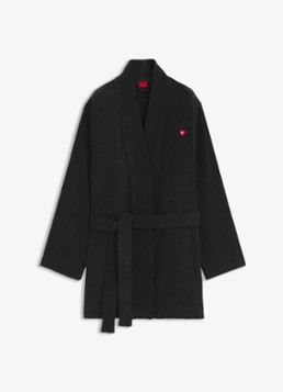 HUGO Dames Badjas met logoborduring in de kleur Zwart