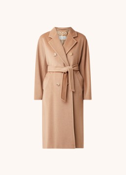 MaxMara Dames Madame mantel in wolblend met strikceintuur in de kleur Camel