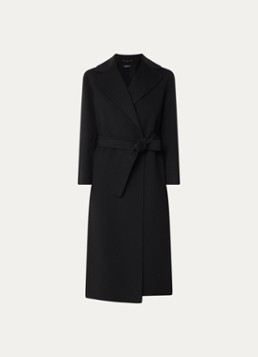 Max Mara Dames Poldo mantel van scheerwol met steekzakken en strikceintuur in de kleur Zwart