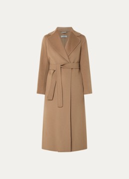 Max Mara Dames Poldo mantel van scheerwol met steekzakken en strikceintuur in de kleur Camel