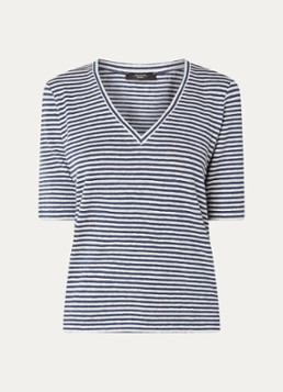 MaxMara Dames Opzione T-shirt van linnen met V-hals in de kleur Donkerblauw