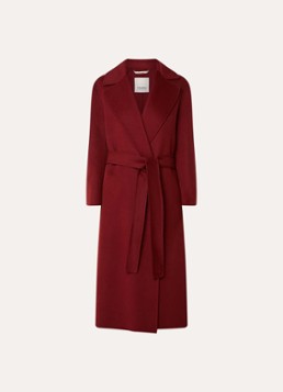 MaxMara Dames Luna mantel van scheerwol met strikceintuur in de kleur Donkerrood