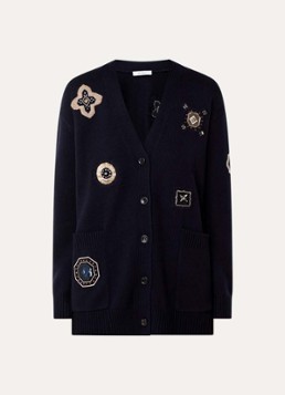 MaxMara Dames Fijngebreid vest in kasjmierblend met strass in de kleur Donkerblauw
