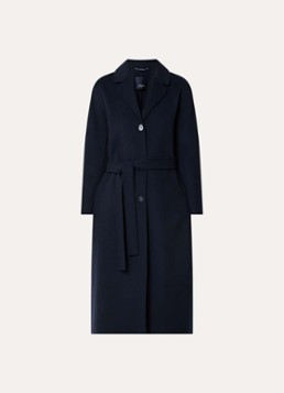 MaxMara Dames Dama mantel van scheerwol met steekzakken en strikceintuur in de kleur Donkerblauw